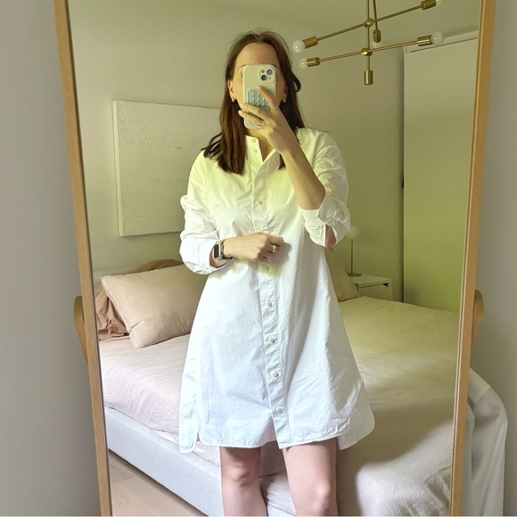 COS Dresses & Skirts - COS Mandarin Collar Shirt Dress White Size 10 Cotton Long Sleeve